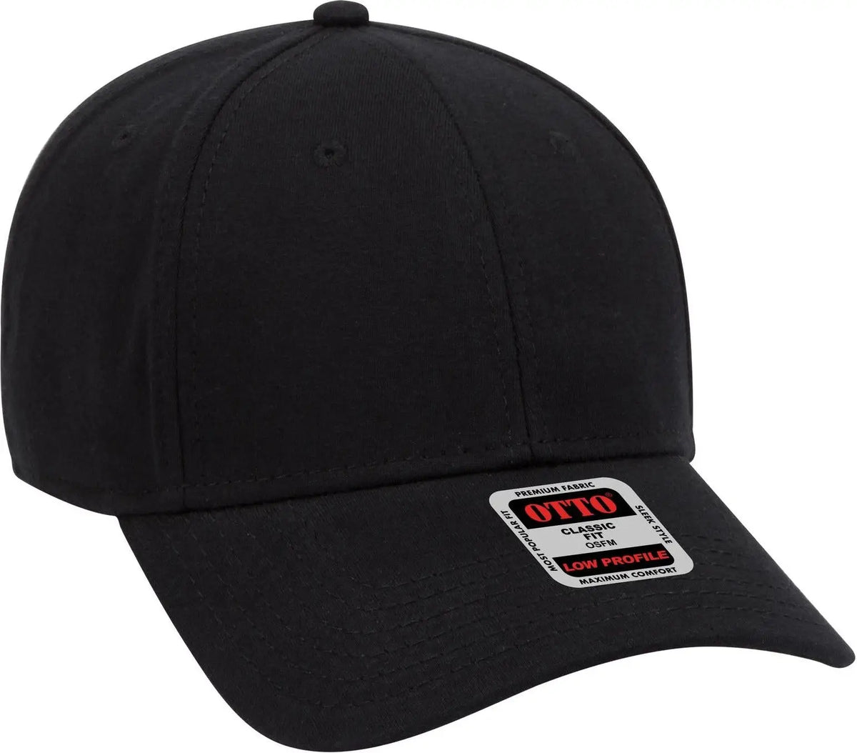 Otto 19-922 6 Panel Low Profile Baseball Cap - Black - 1/2’’ - 7 5/8’’