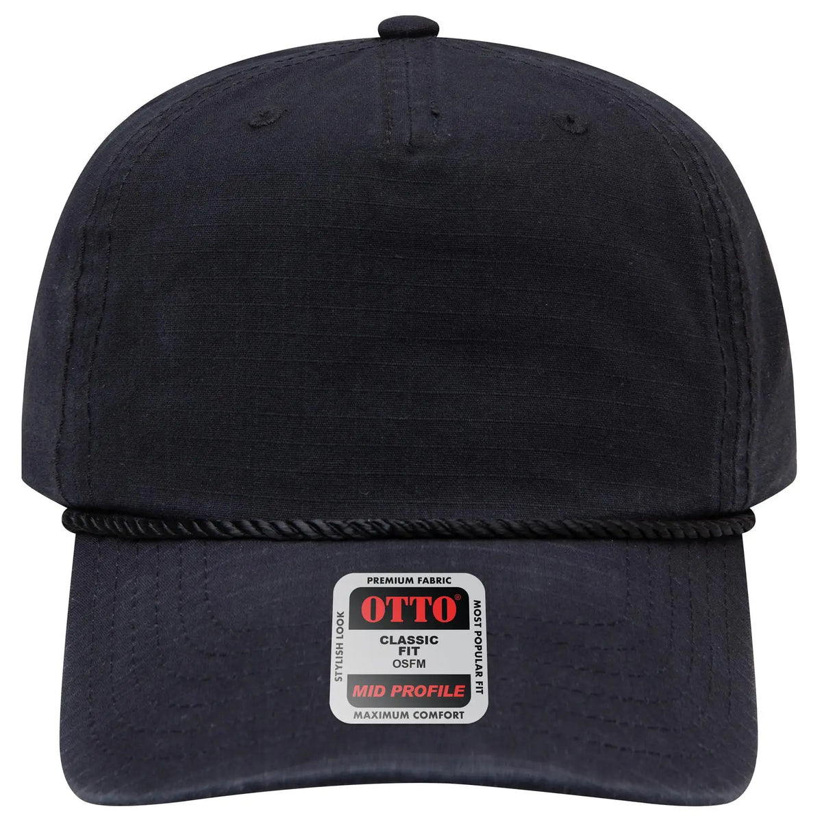 Otto 1959-1 5 Panel Mid Profile Baseball Cap - Black - 7 3/8’’ - 5/8’’