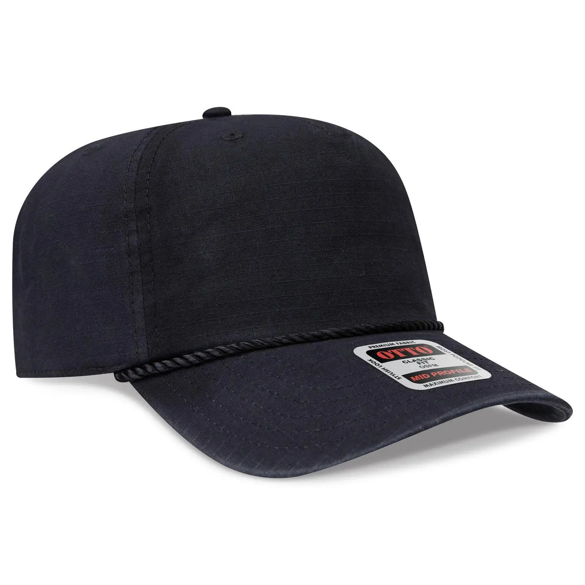Otto 1959-1 5 Panel Mid Profile Baseball Cap - Black - 7 3/8’’ - 5/8’’