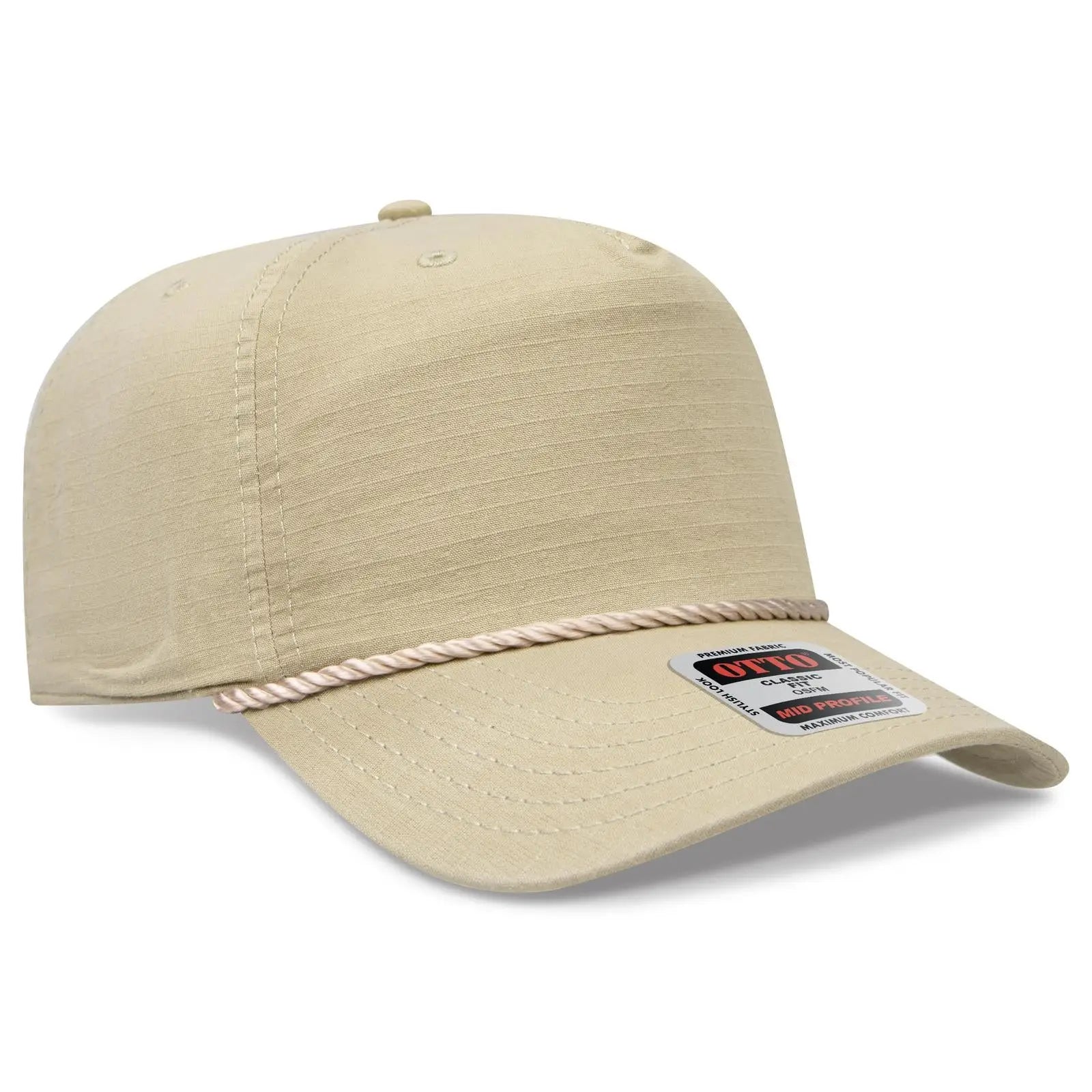 Otto 1959-1 5 Panel Mid Profile Baseball Cap - Khaki - 7 3/8’’ - 5/8’’