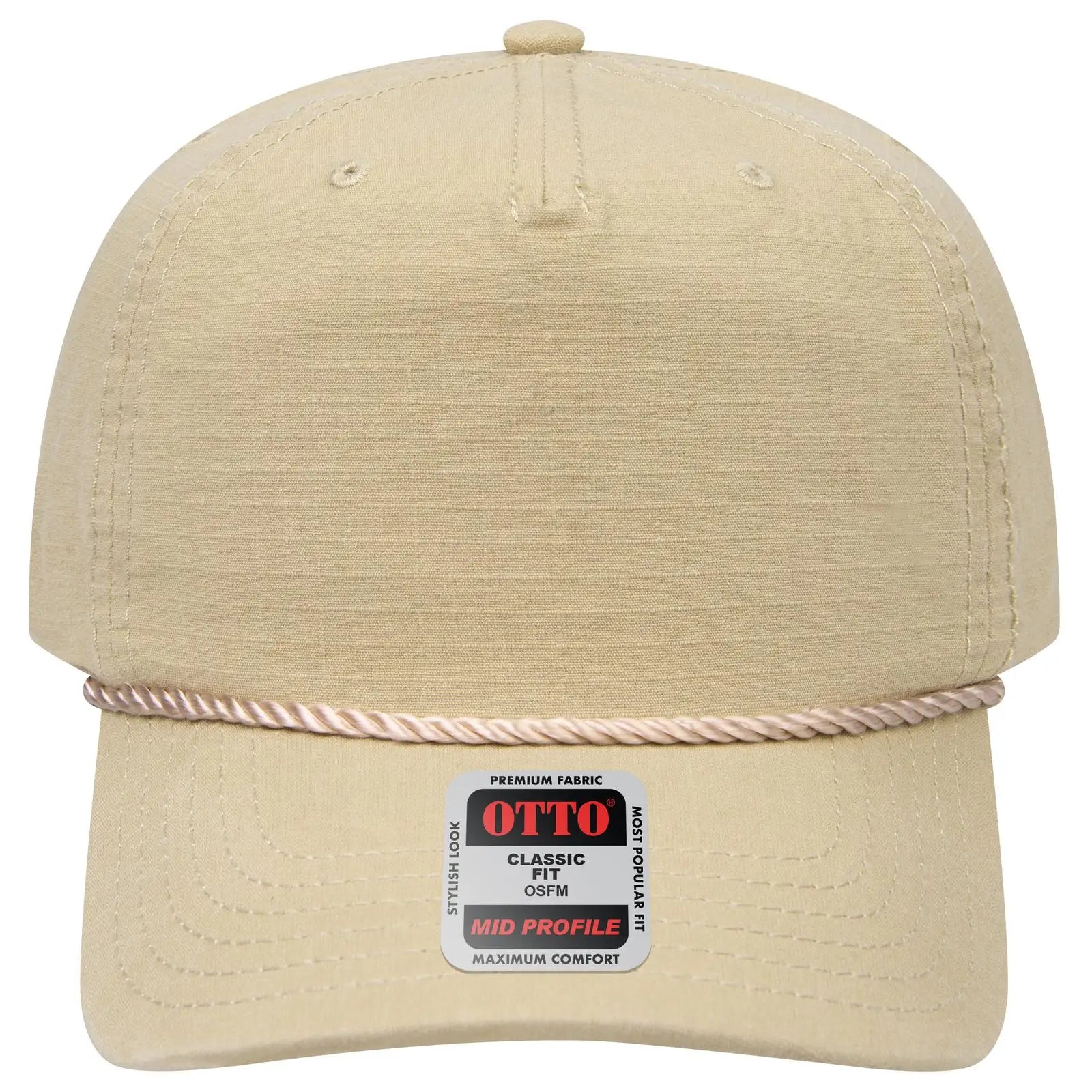 Otto 1959-1 5 Panel Mid Profile Baseball Cap - Khaki - 7 3/8’’ - 5/8’’