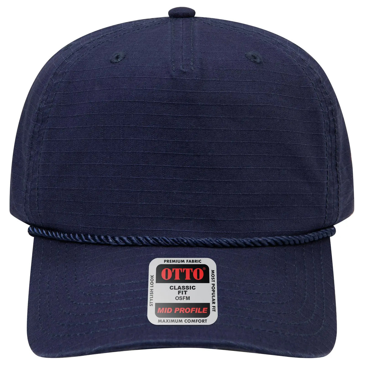Otto 1959-1 5 Panel Mid Profile Baseball Cap - Navy - 7 3/8’’ - 5/8’’