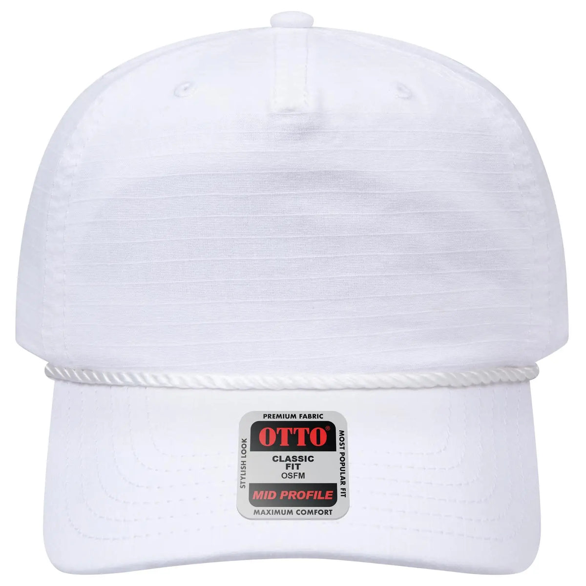 Otto 1959-1 5 Panel Mid Profile Baseball Cap - White - 7 3/8’’ - 5/8’’