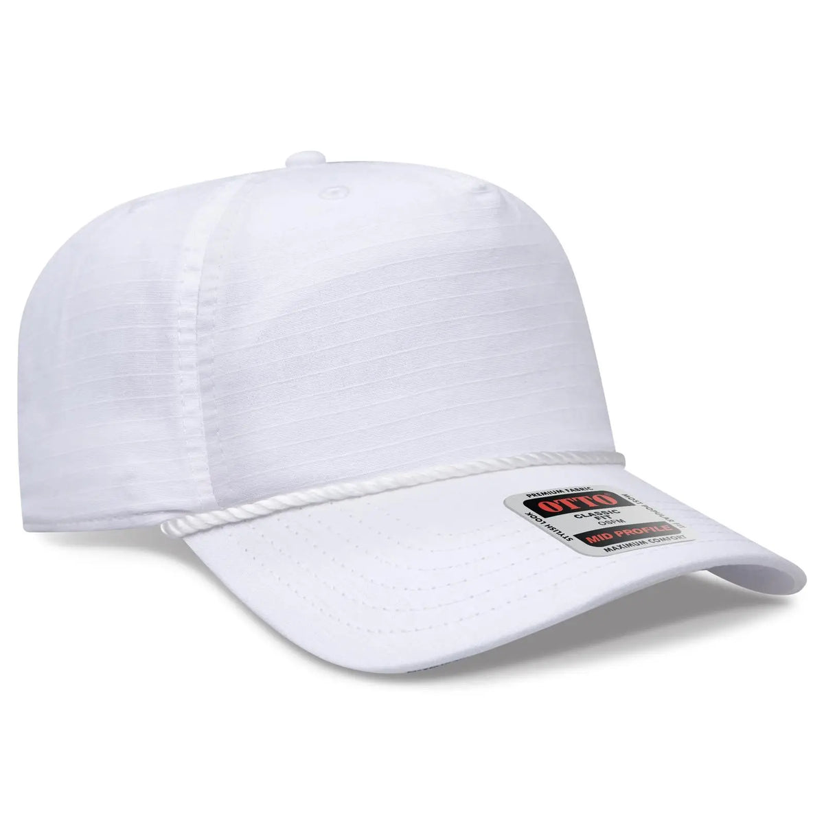 Otto 1959-1 5 Panel Mid Profile Baseball Cap - White - 7 3/8’’ - 5/8’’