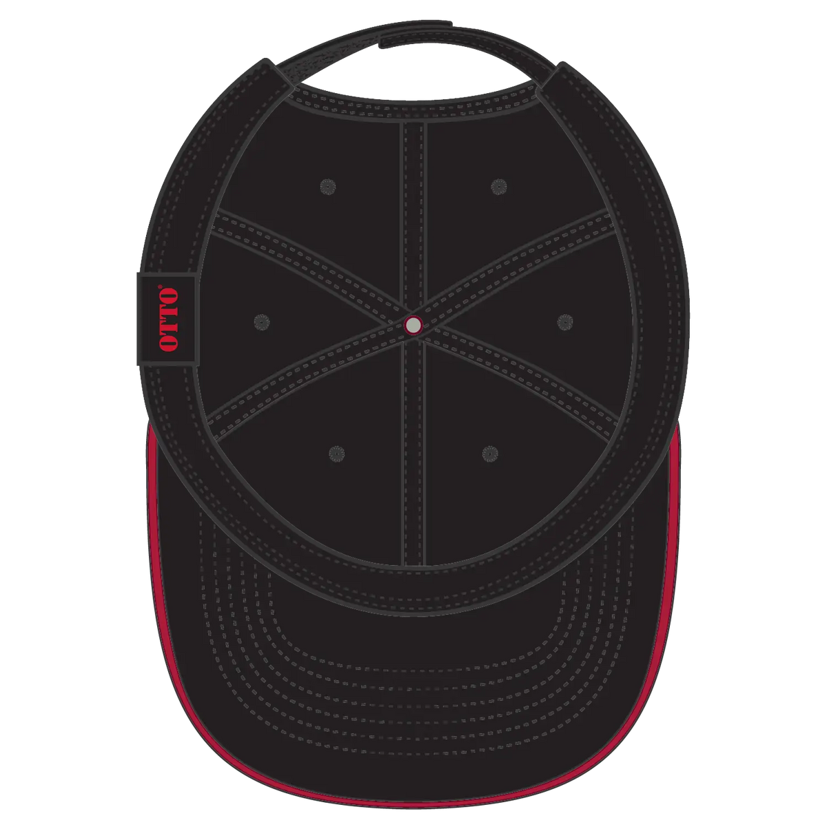 Otto 22-688 6 Panel Low Profile Baseball Cap - Blk/blk/red - 7 3/8’’ - 5/8’’