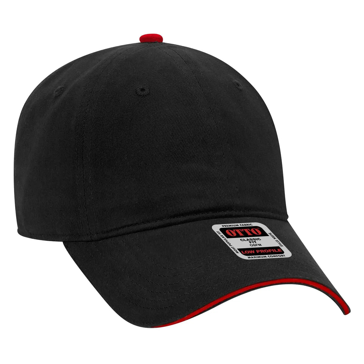 Otto 22-688 6 Panel Low Profile Baseball Cap - Blk/blk/red - 7 3/8’’ - 5/8’’