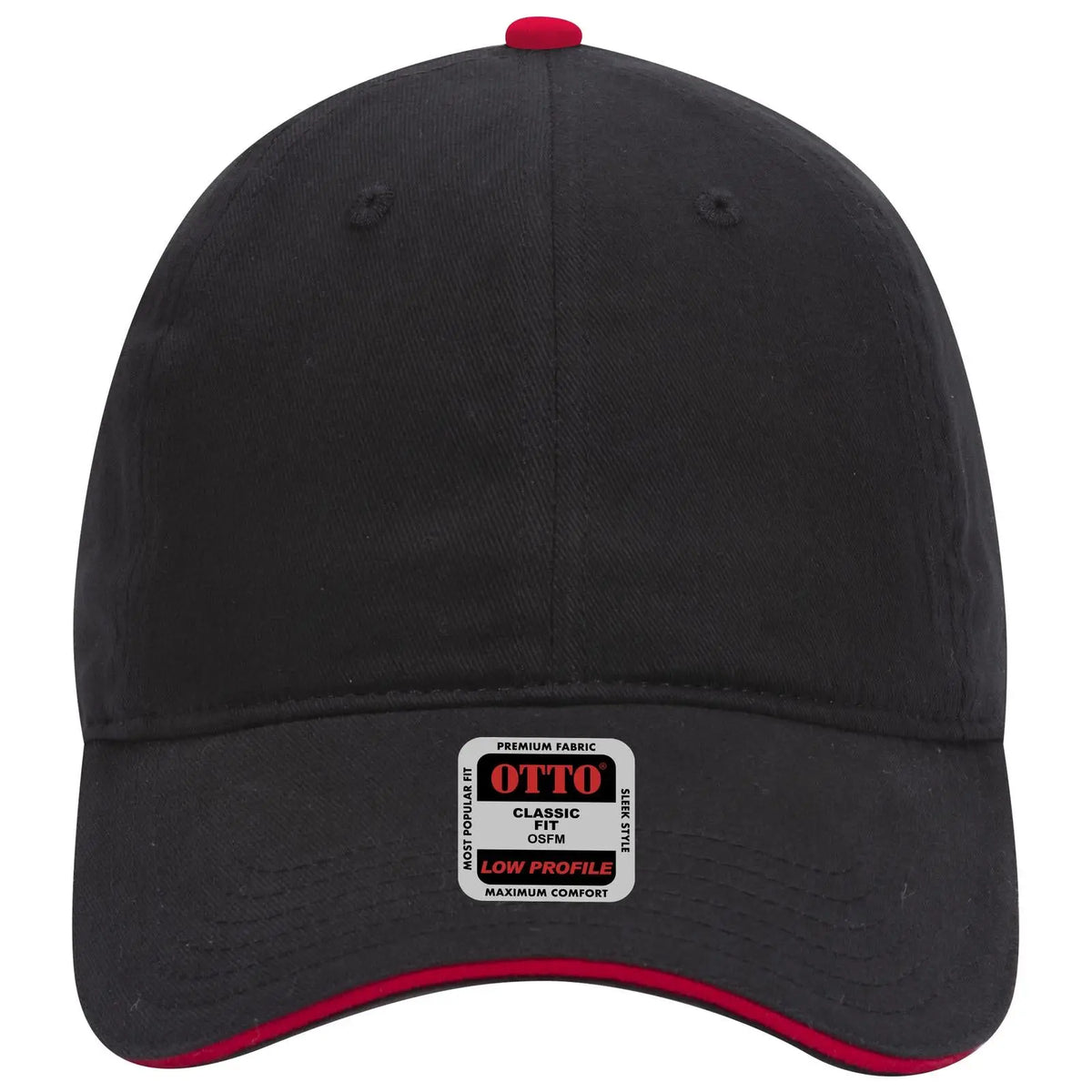 Otto 22-688 6 Panel Low Profile Baseball Cap - Blk/blk/red - 7 3/8’’ - 5/8’’