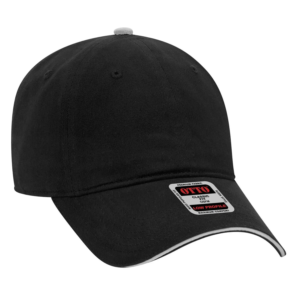 Otto 22-688 6 Panel Low Profile Baseball Cap - Blk/blk/wht - 7 3/8’’ - 5/8’’