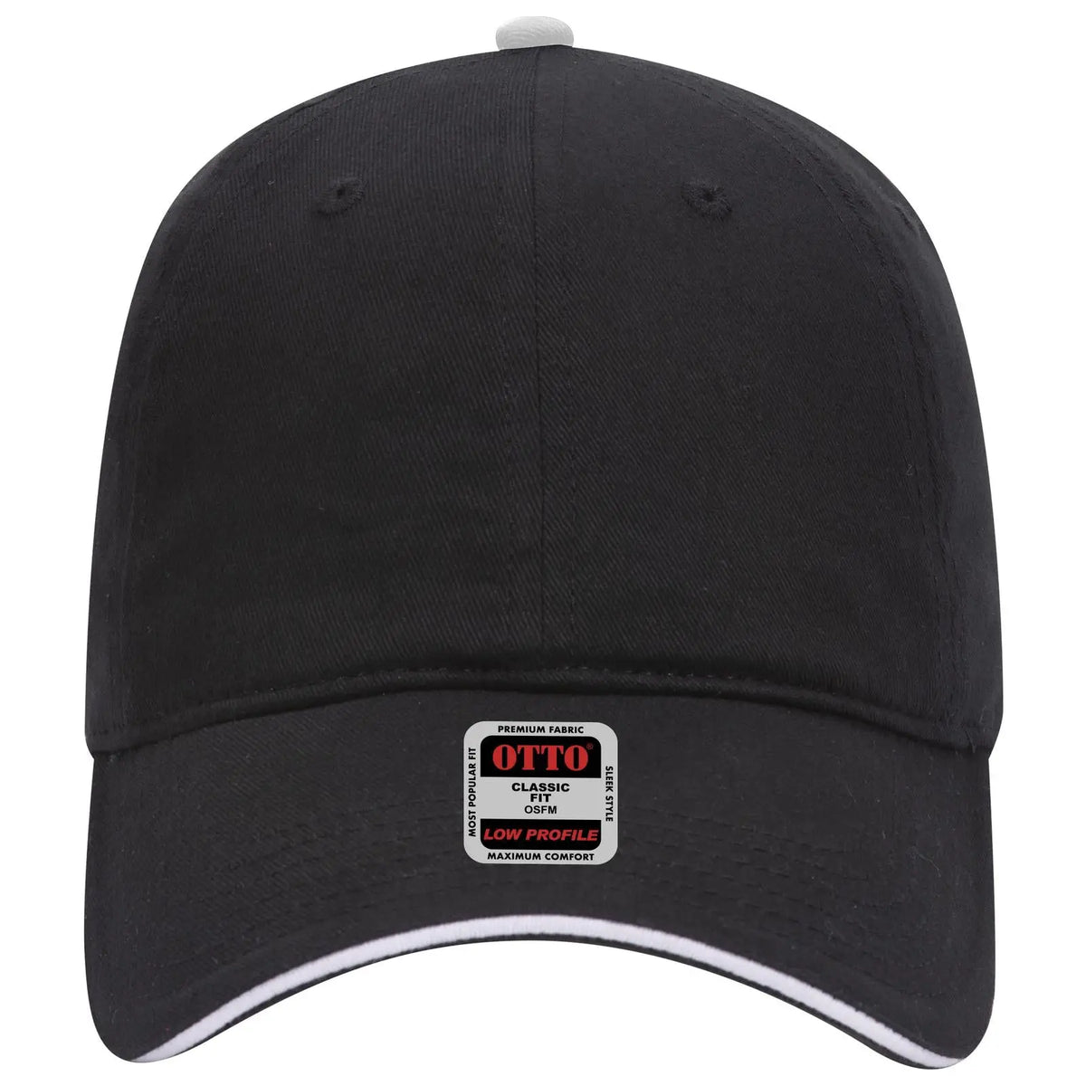 Otto 22-688 6 Panel Low Profile Baseball Cap - Blk/blk/wht - 7 3/8’’ - 5/8’’