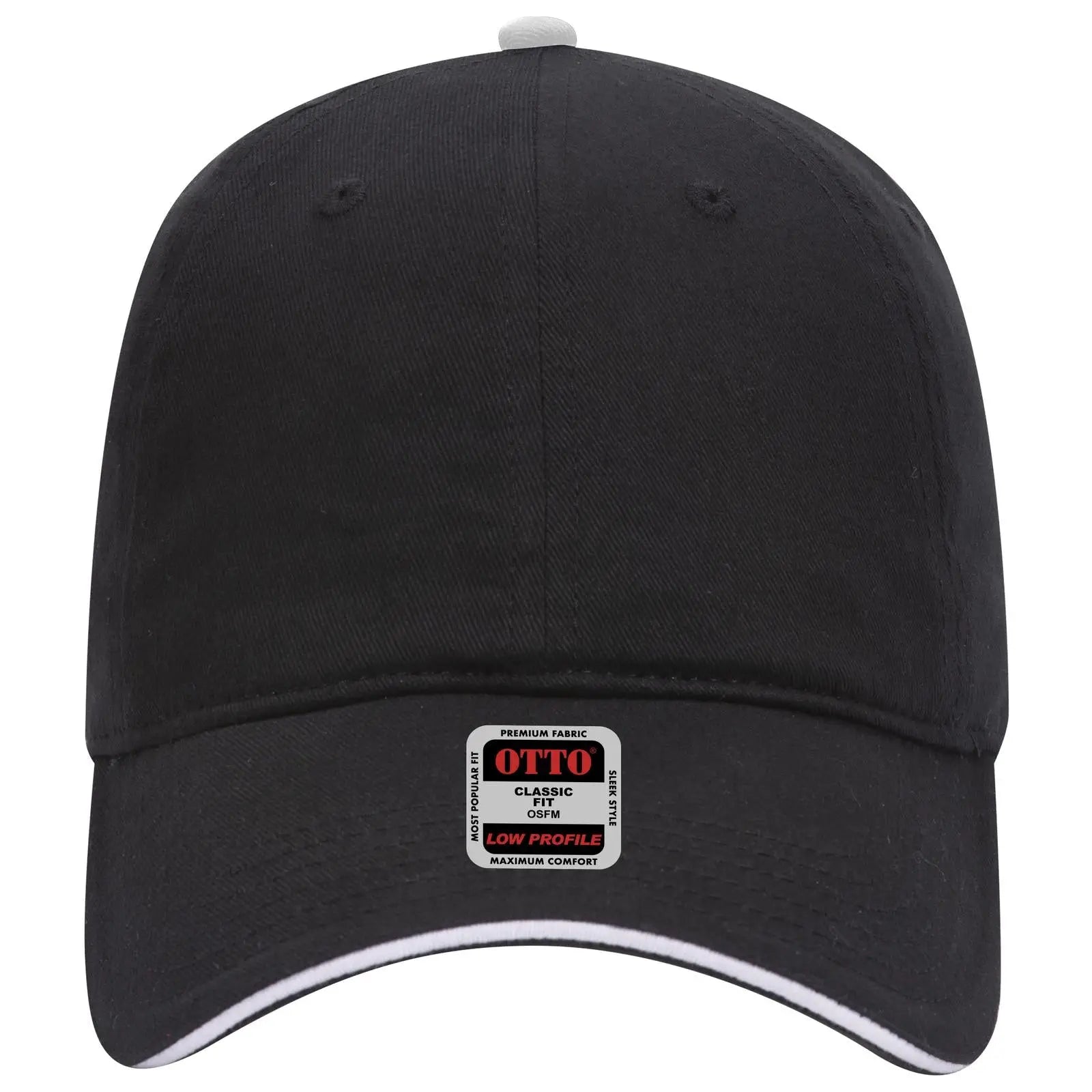 Otto 22-688 6 Panel Low Profile Baseball Cap - Blk/blk/wht - 7 3/8’’ - 5/8’’