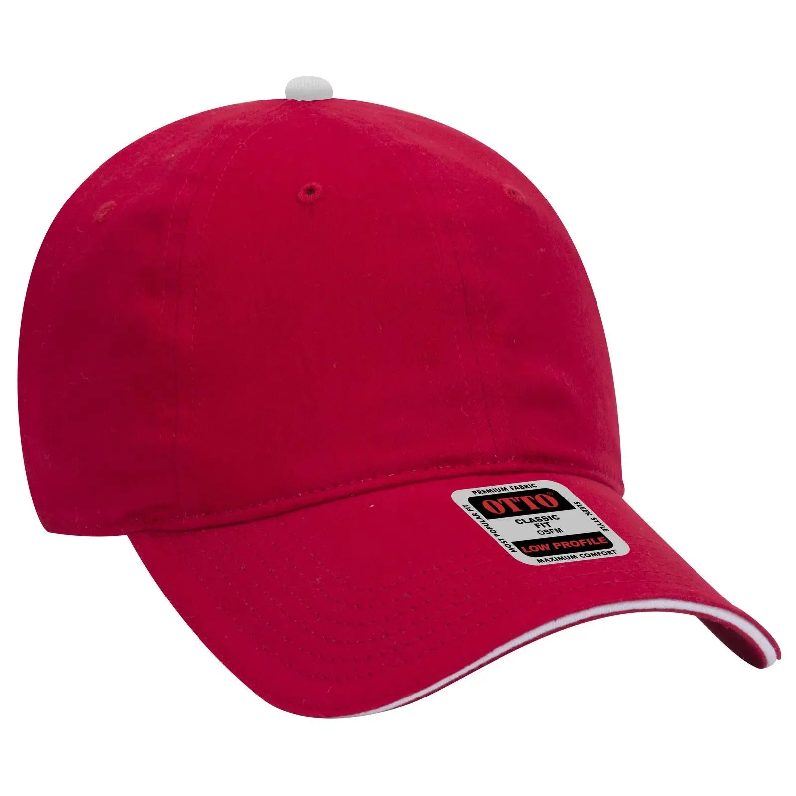 Otto 22-688 6 Panel Low Profile Baseball Cap - Red/red/wht - 7 3/8’’ - 5/8’’