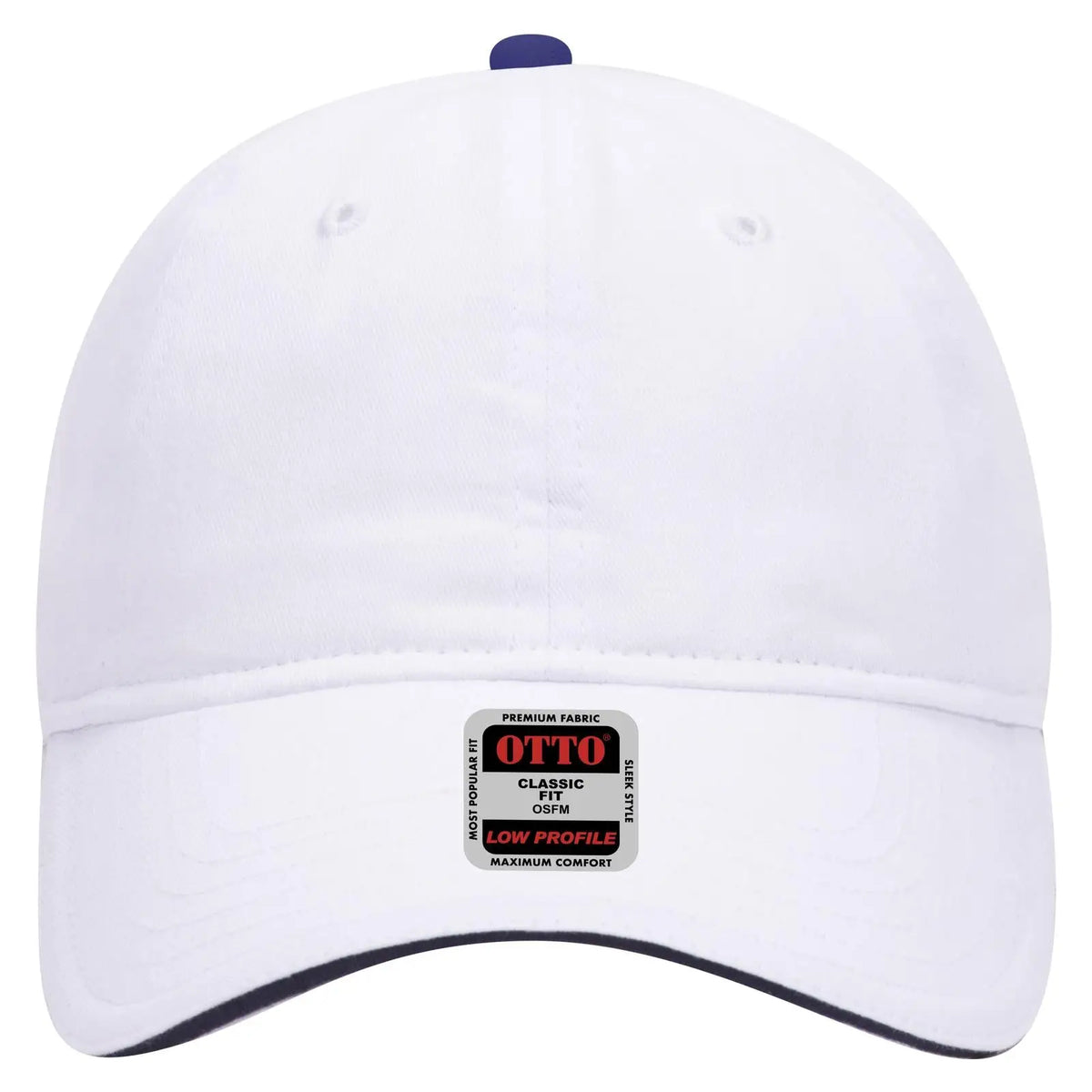 Otto 22-688 6 Panel Low Profile Baseball Cap - Wht/wht/nvy - 7 3/8’’ - 5/8’’