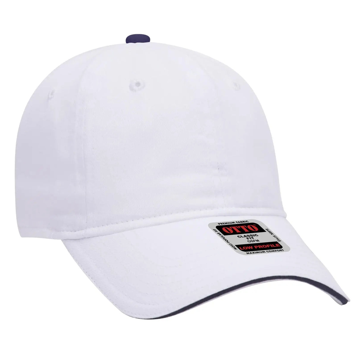 Otto 22-688 6 Panel Low Profile Baseball Cap - Wht/wht/nvy - 7 3/8’’ - 5/8’’