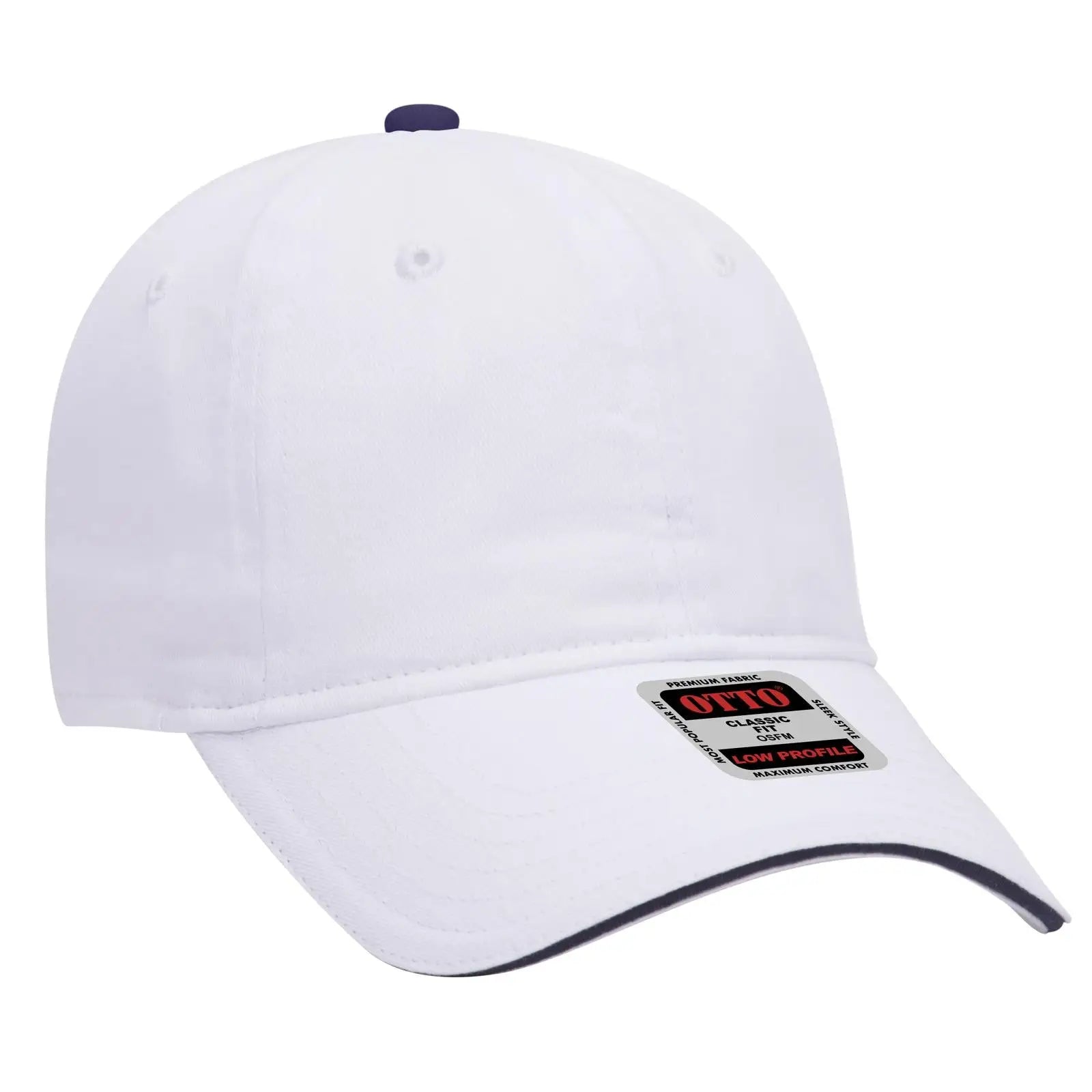 Otto 22-688 6 Panel Low Profile Baseball Cap - Wht/wht/nvy - 7 3/8’’ - 5/8’’