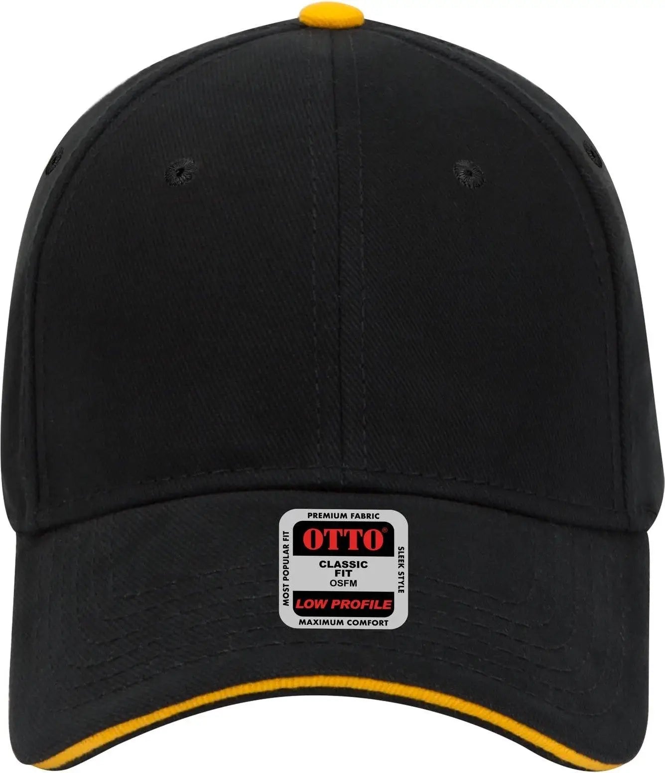 Otto 23-255 6 Panel Low Profile Baseball Cap - Blk/blk/gld - 1/2’’ - 7 5/8’’