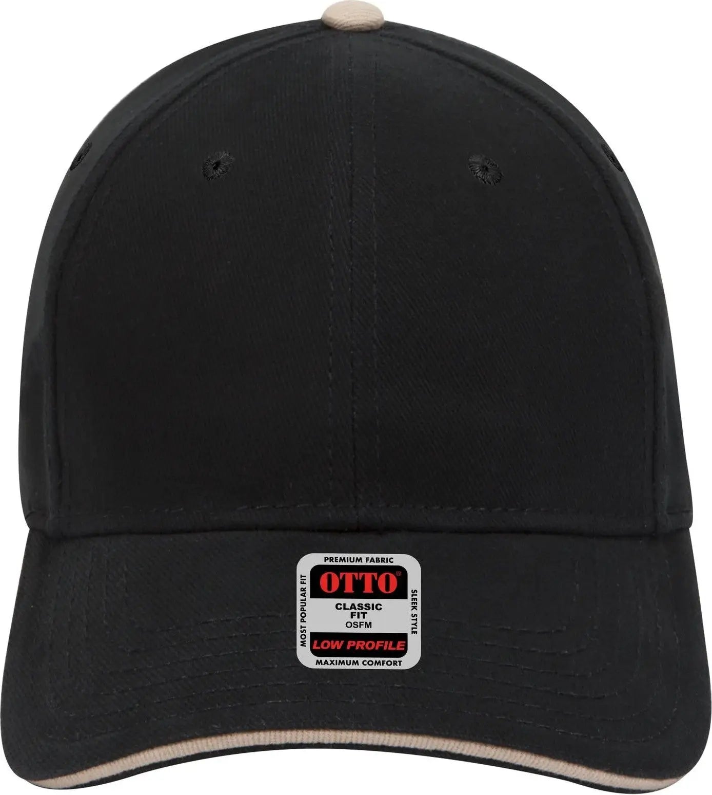 Otto 23-255 6 Panel Low Profile Baseball Cap - Blk/blk/kha - 1/2’’ - 7 5/8’’