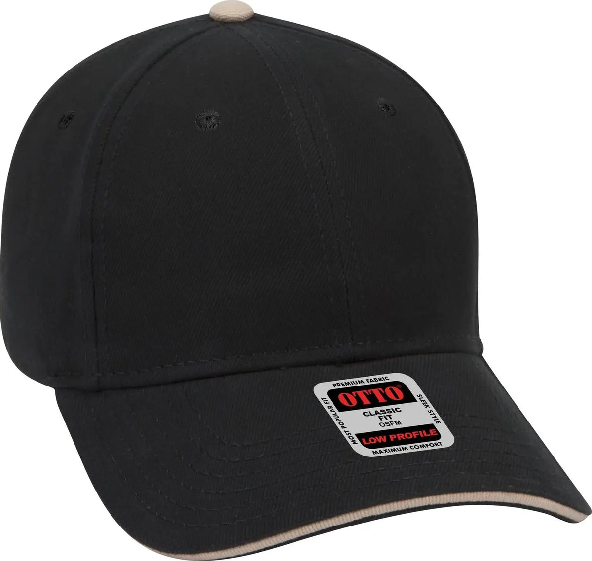 Otto 23-255 6 Panel Low Profile Baseball Cap - Blk/blk/kha - 1/2’’ - 7 5/8’’