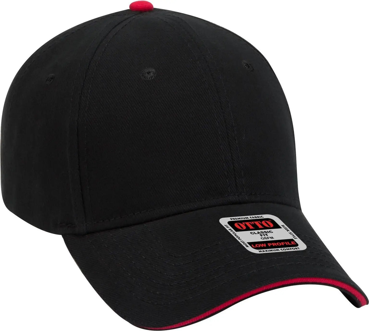 Otto 23-255 6 Panel Low Profile Baseball Cap - Blk/blk/red - 1/2’’ - 7 5/8’’