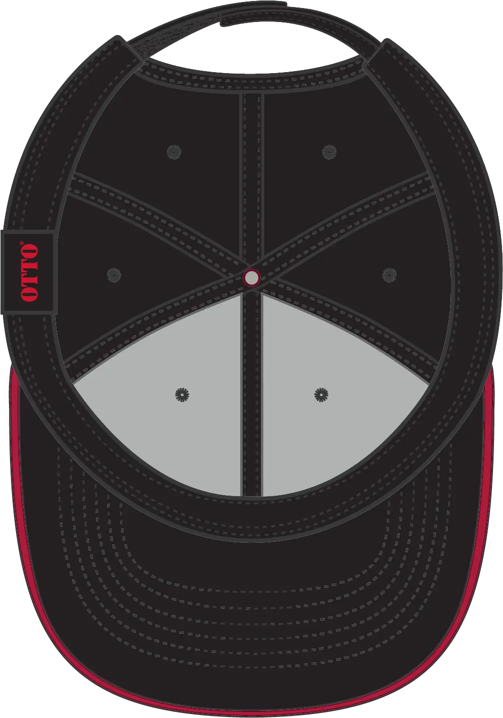 Otto 23-255 6 Panel Low Profile Baseball Cap - Blk/blk/red - 1/2’’ - 7 5/8’’