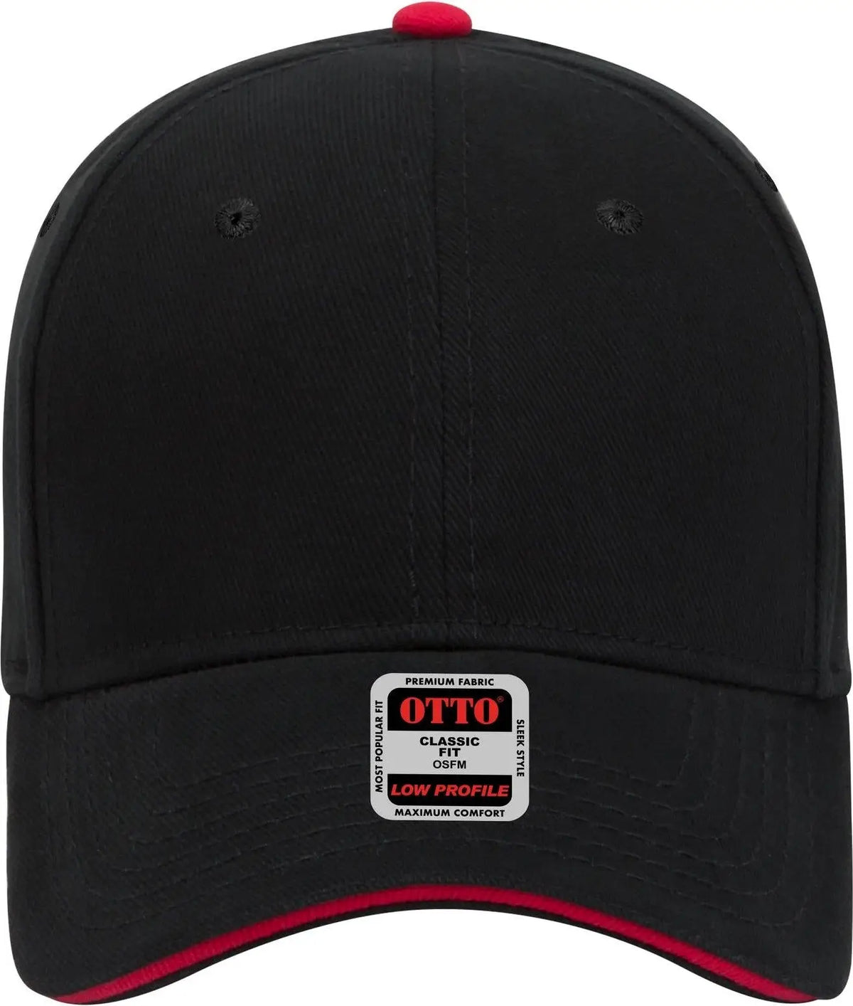 Otto 23-255 6 Panel Low Profile Baseball Cap - Blk/blk/red - 1/2’’ - 7 5/8’’