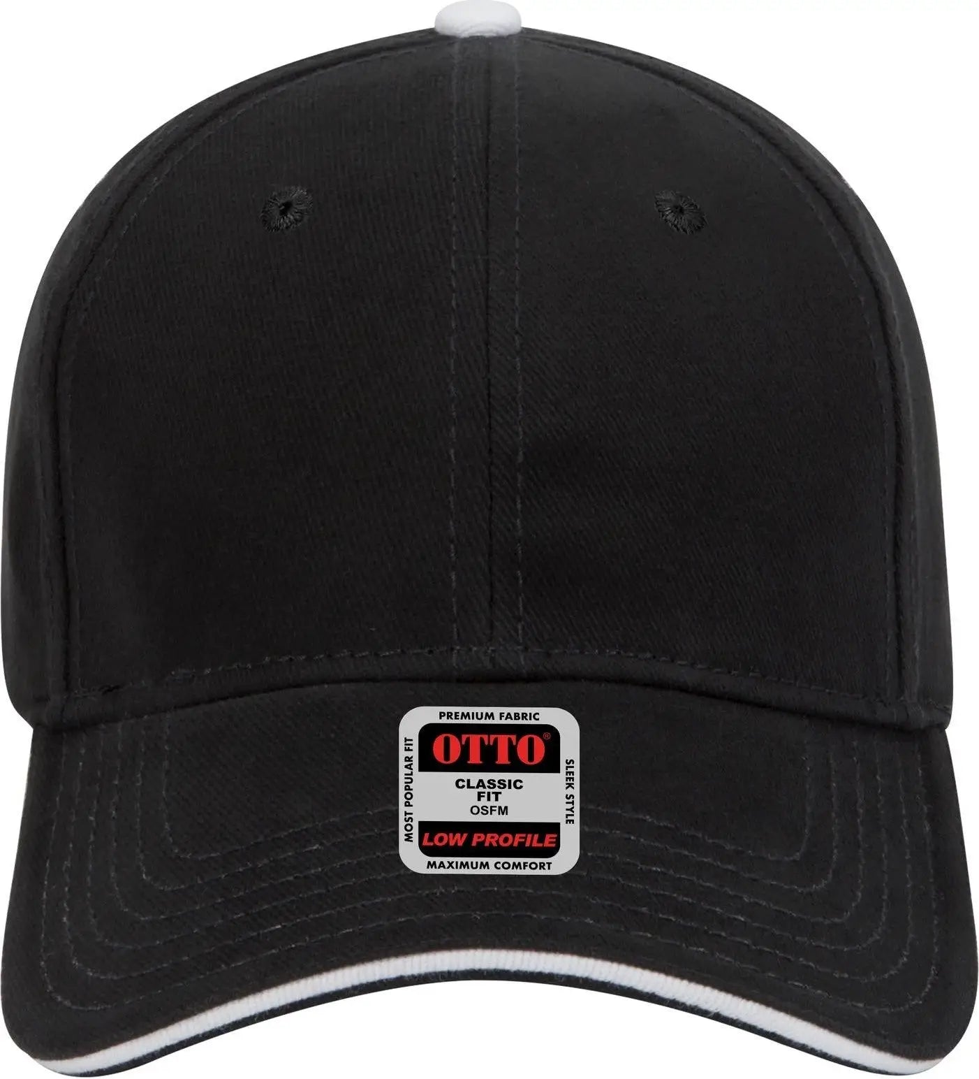 Otto 23-255 6 Panel Low Profile Baseball Cap - Blk/blk/wht - 1/2’’ - 7 5/8’’