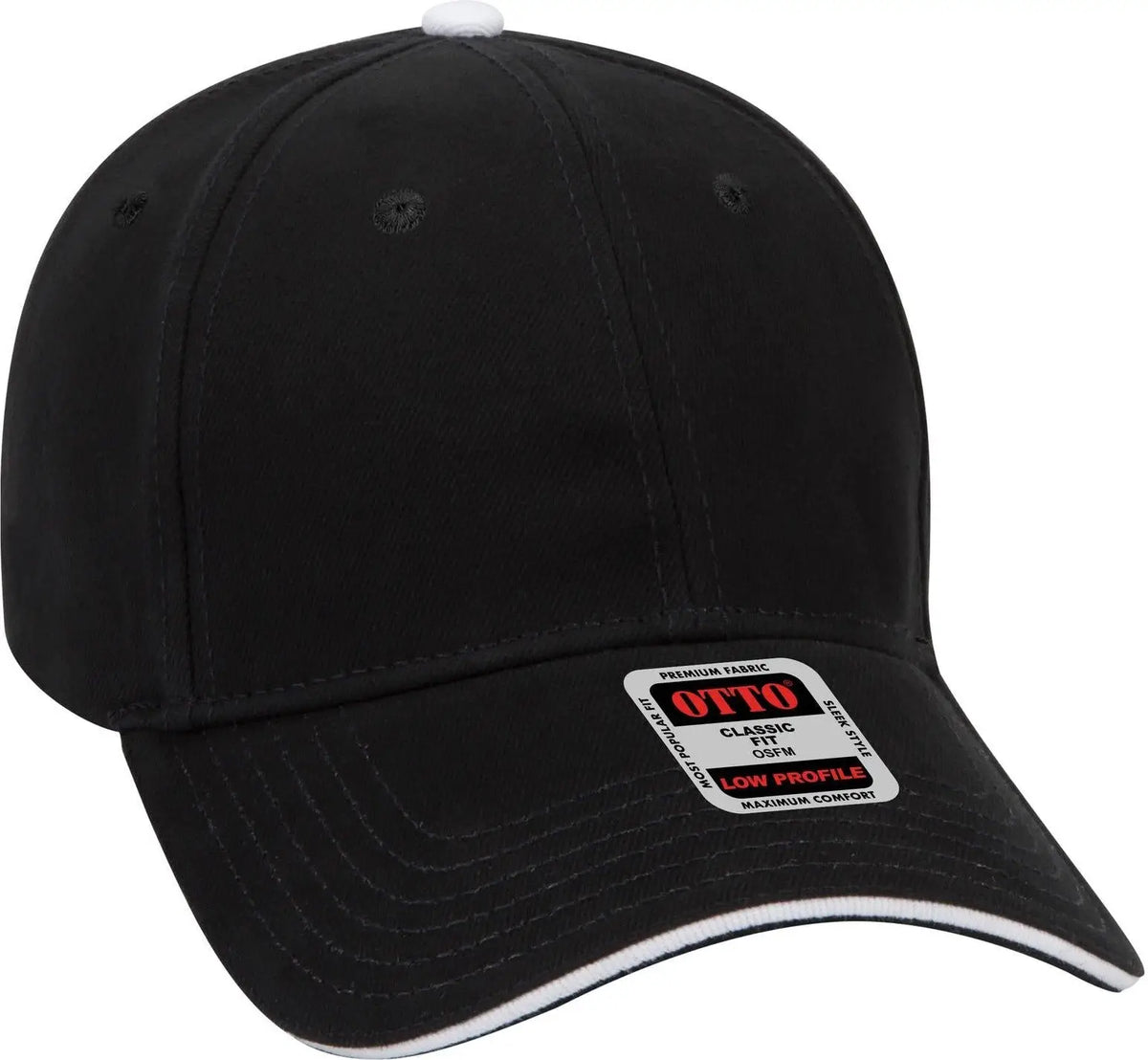 Otto 23-255 6 Panel Low Profile Baseball Cap - Blk/blk/wht - 1/2’’ - 7 5/8’’