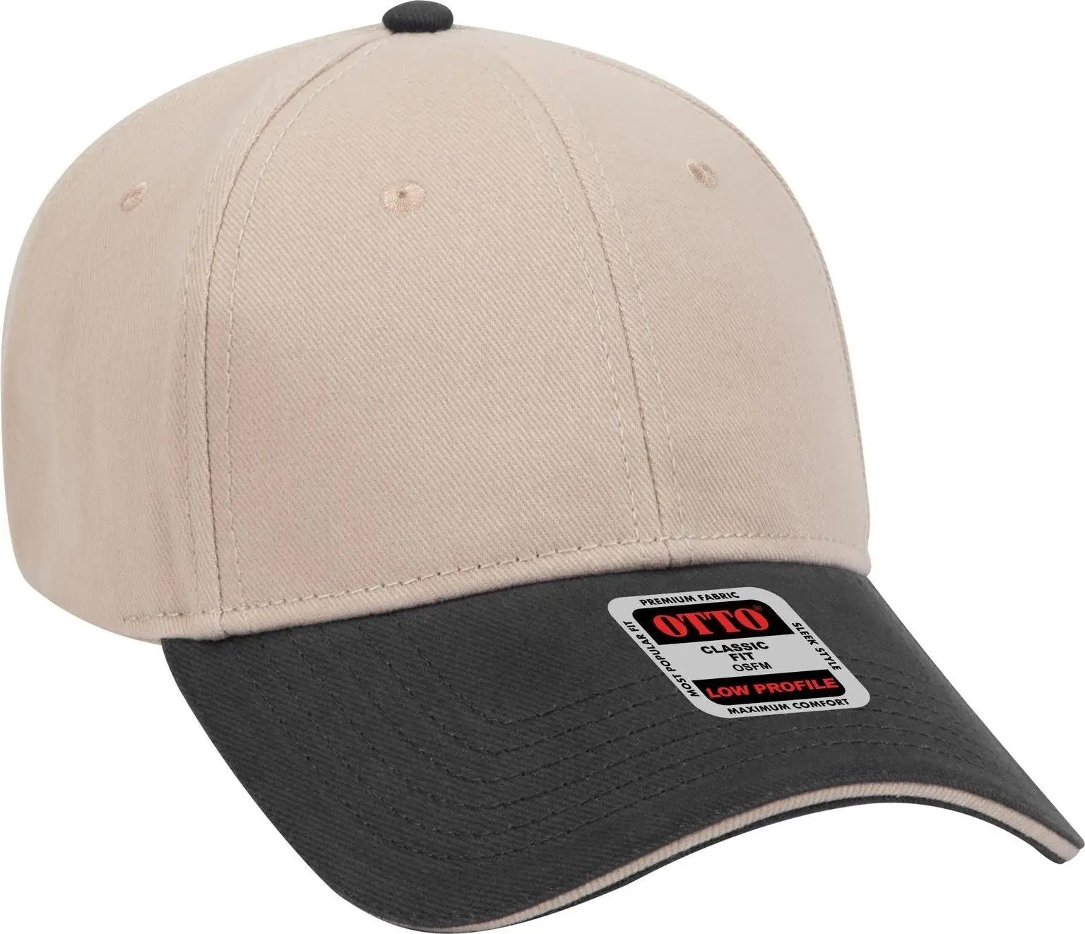 Otto 23-255 6 Panel Low Profile Baseball Cap - Blk/kha/kha - 1/2’’ - 7 5/8’’