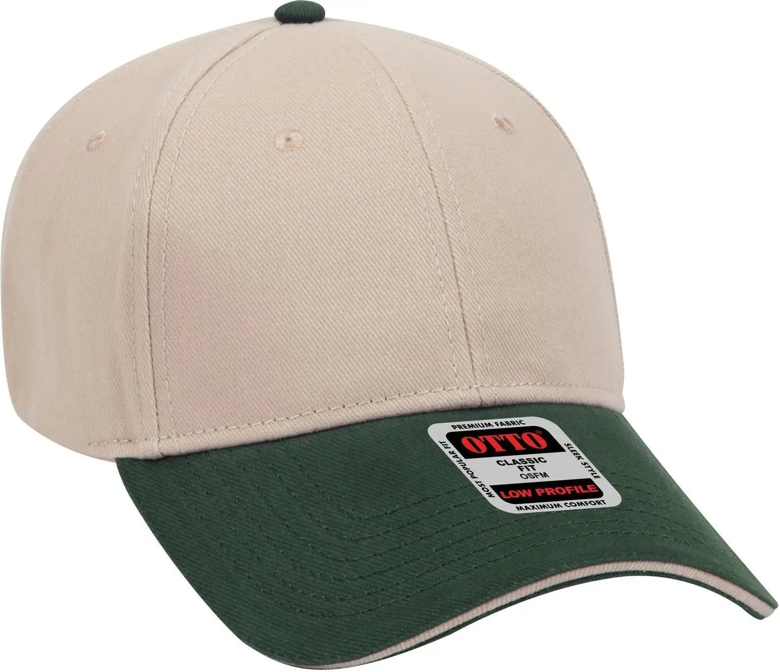 Otto 23-255 6 Panel Low Profile Baseball Cap - Dk.grn/kha/kha
