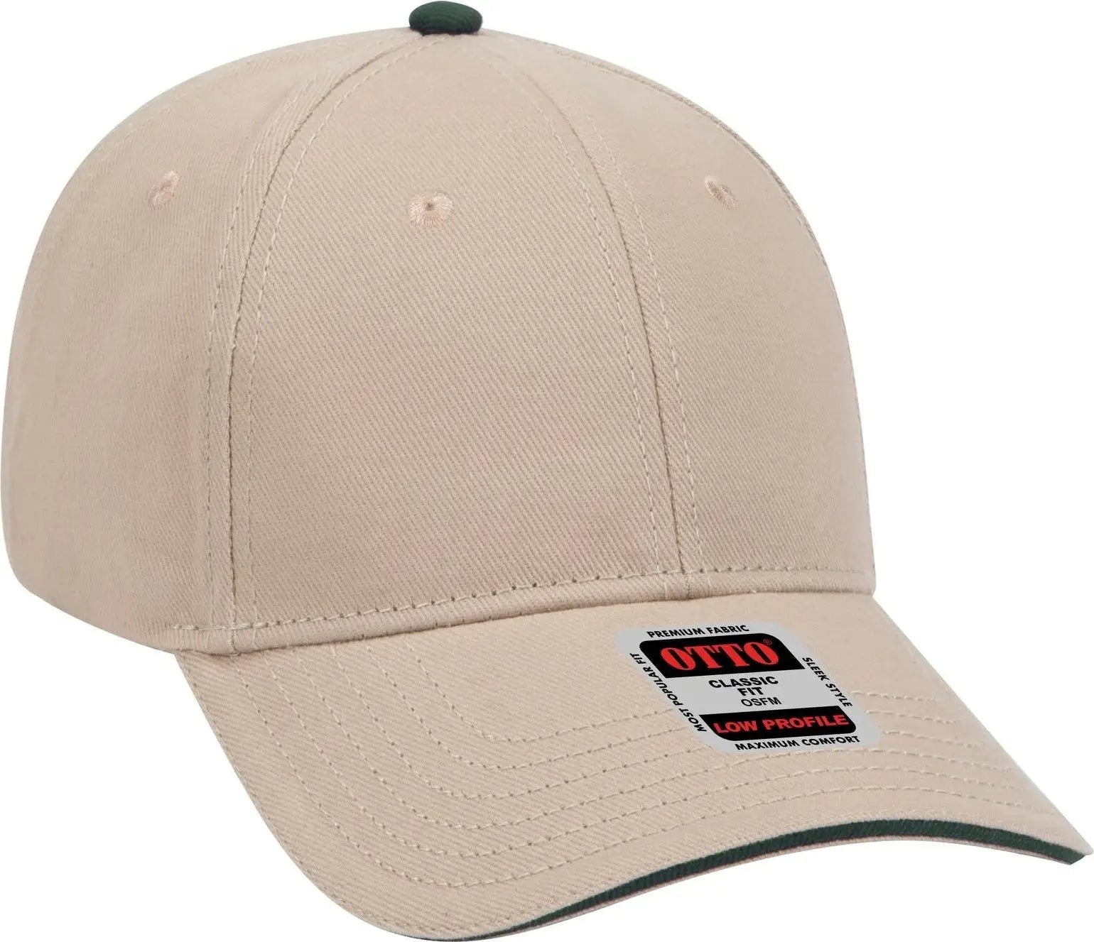 Otto 23-255 6 Panel Low Profile Baseball Cap - Kha/kha/dk.grn