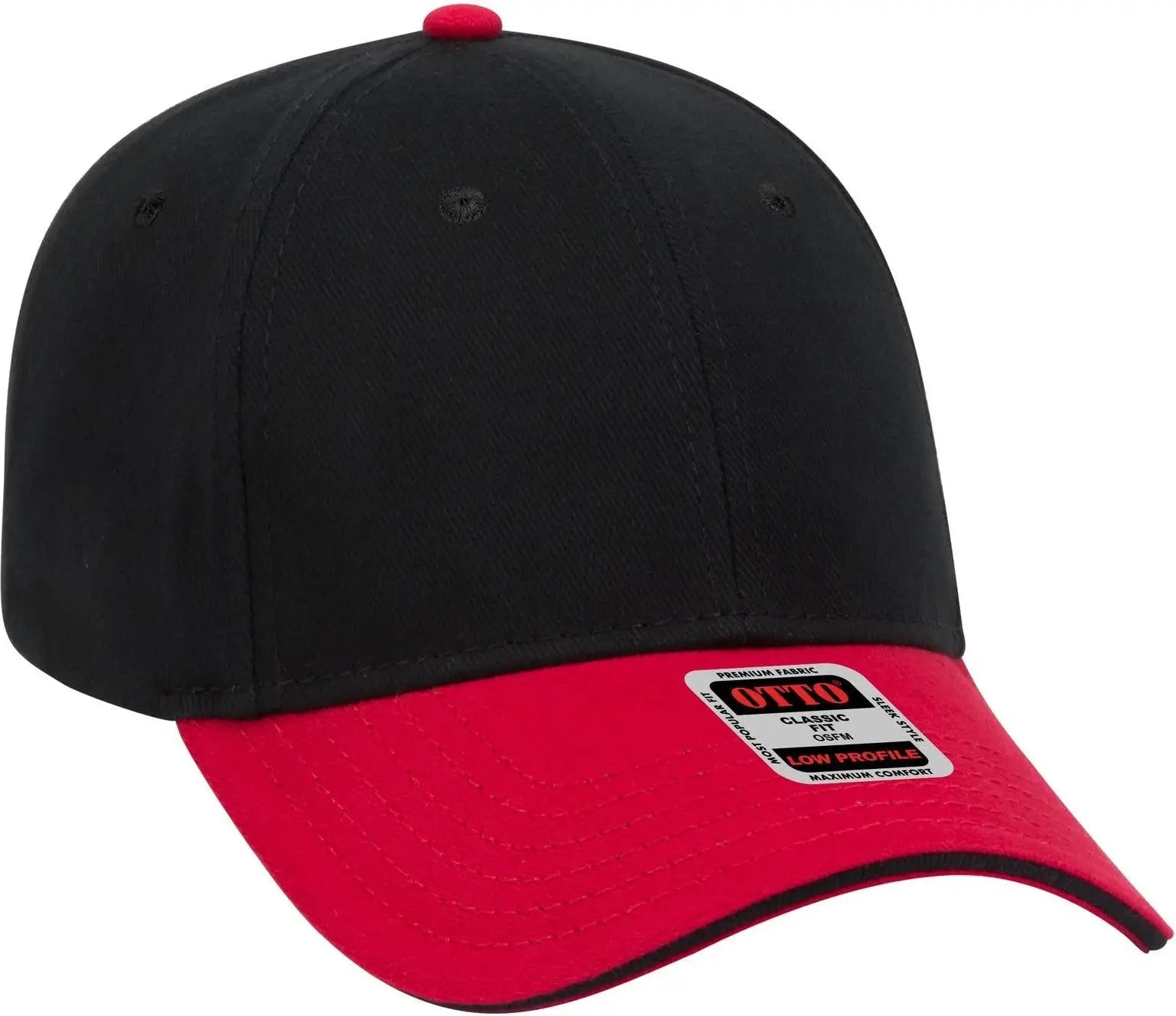 Otto 23-255 6 Panel Low Profile Baseball Cap - Red/blk/blk - 1/2’’ - 7 5/8’’