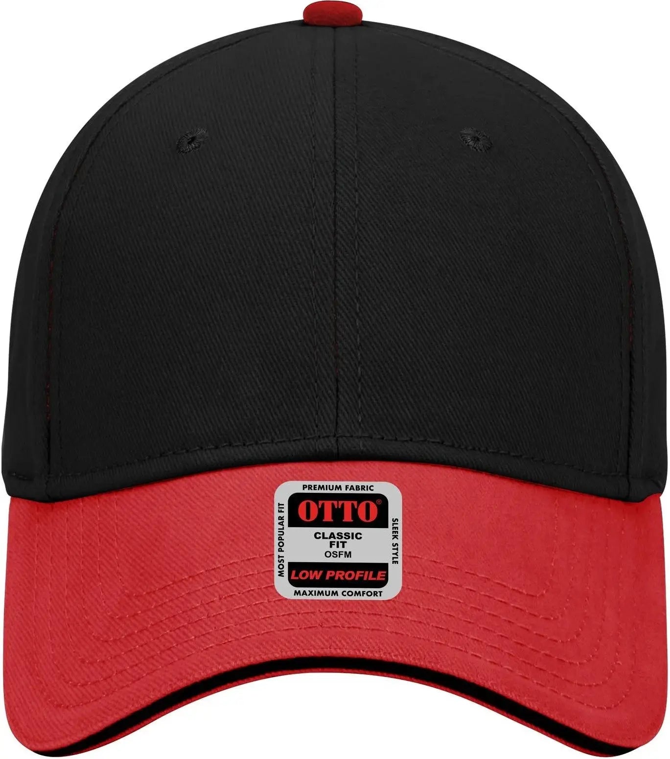 Otto 23-255 6 Panel Low Profile Baseball Cap - Red/blk/blk - 1/2’’ - 7 5/8’’