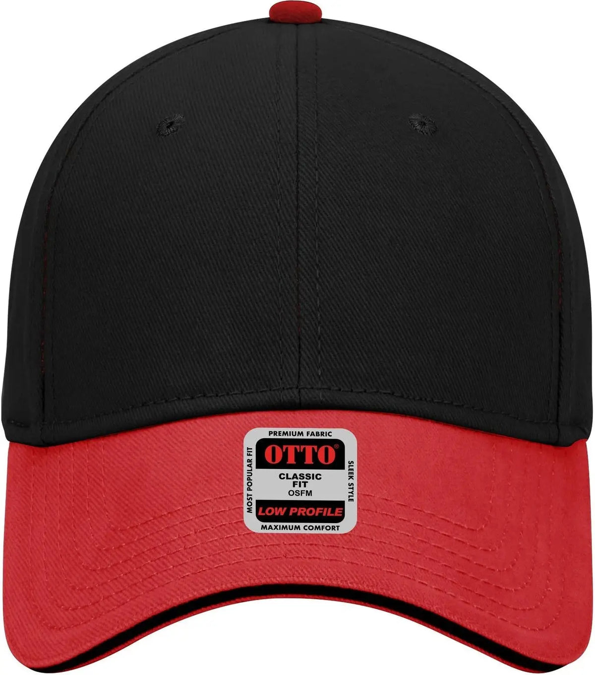 Otto 23-255 6 Panel Low Profile Baseball Cap - Red/blk/blk