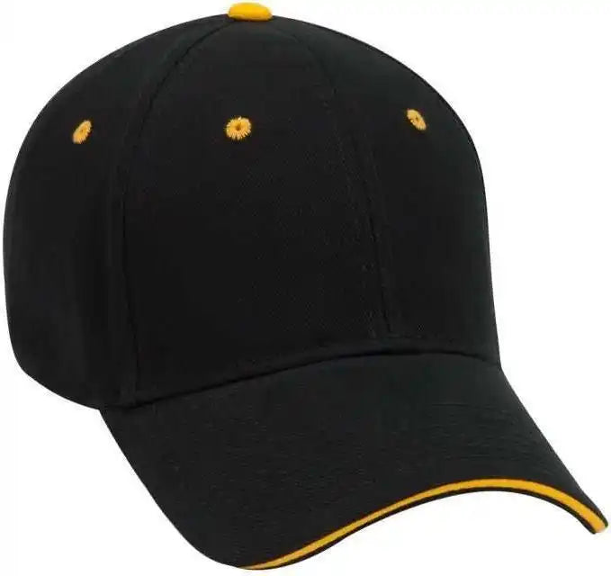 Otto 23 255 Brushed Bull Denim Sandwich Visor Low Profile Pro Style Cap with Loop Closure Black Gold / one Size Fits