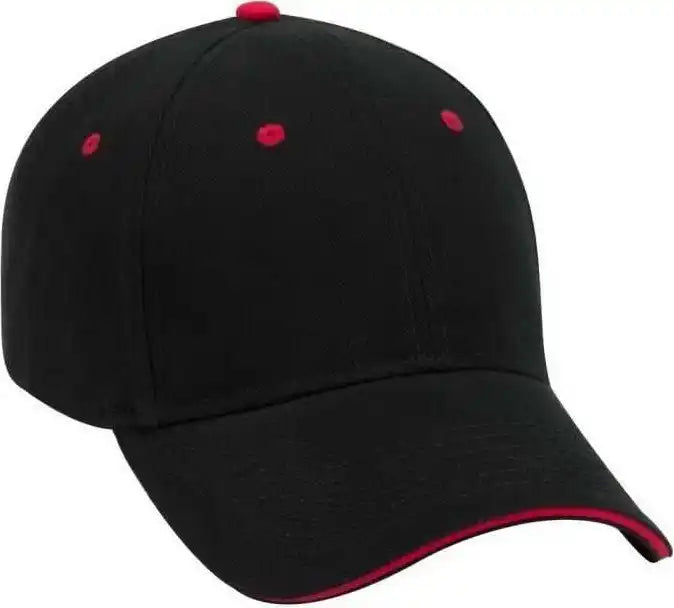 Otto 23-255 Brushed Bull Denim Sandwich Visor Low Profile Pro Style Cap with Loop Closure - Black Red - one Size Fits