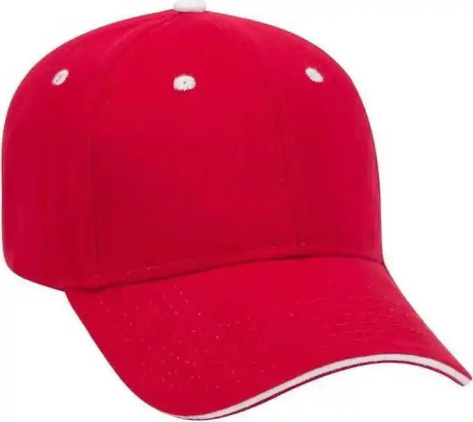 Otto 23-255 Brushed Bull Denim Sandwich Visor Low Profile Pro Style Cap with Loop Closure - Red White - one Size Fits