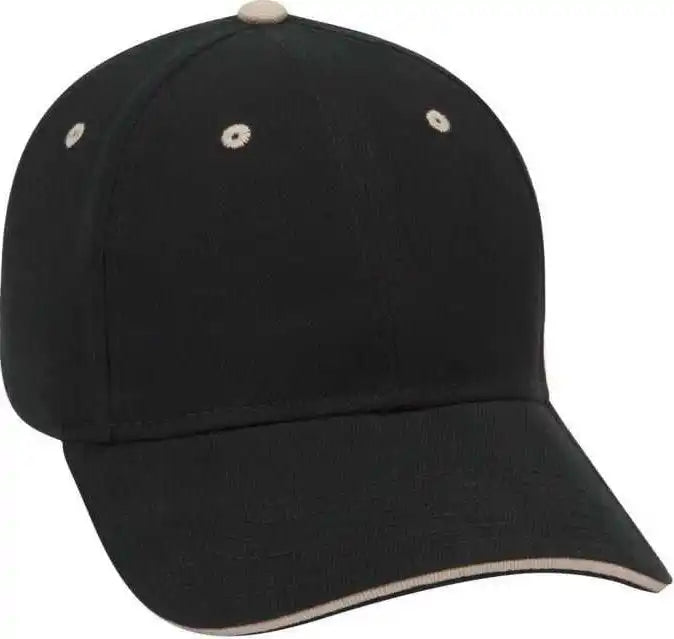 Otto 23-255 Brushed Bull Denim Sandwich Visor Low Profile Pro Style Cap with Loop Closure - Black Khaki - one Size Fits