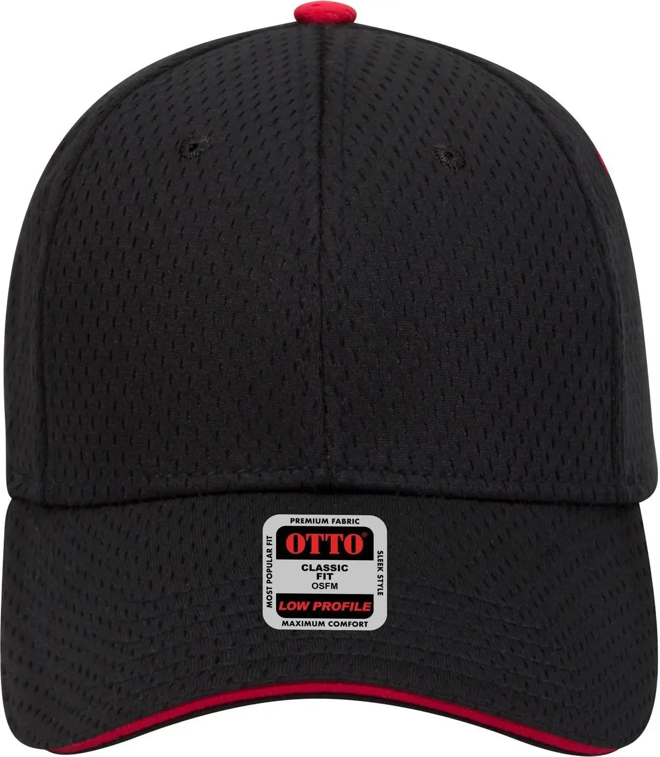Otto 23-368 6 Panel Low Profile Baseball Cap - Blk/blk/red - 1/2’’ - 7 5/8’’