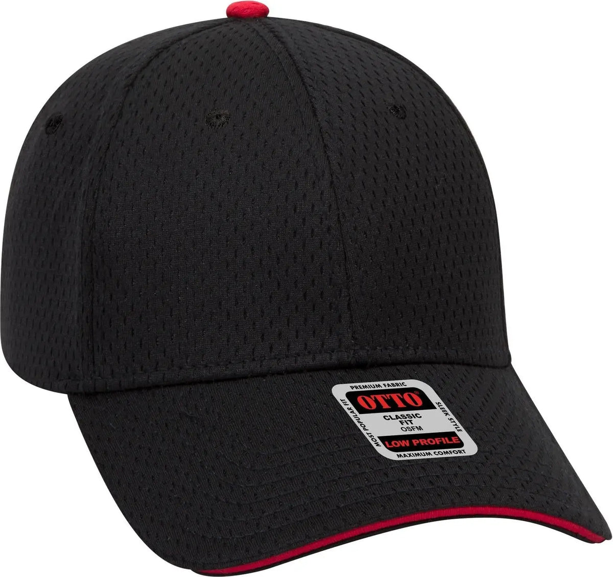 Otto 23-368 6 Panel Low Profile Baseball Cap - Blk/blk/red - 1/2’’ - 7 5/8’’