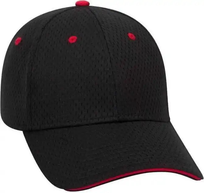 Otto 23-368 Polyester Pro Mesh Sandwich Visor Low Profile Style Structured Firm Front Panel Cap - Black Red - one Size