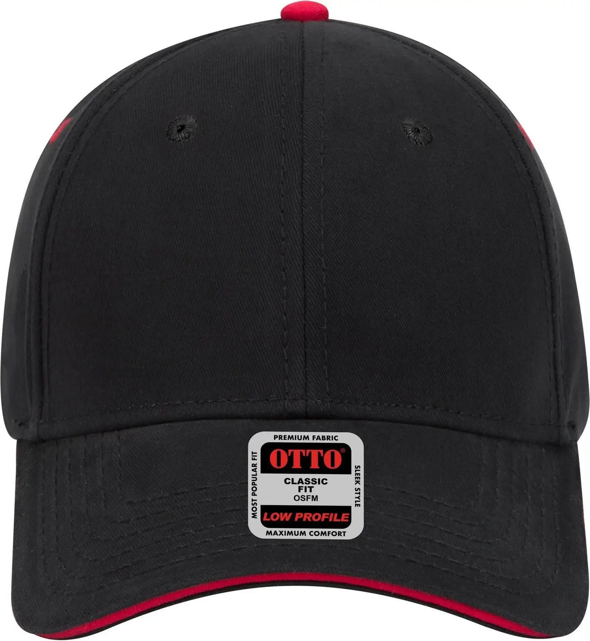 Otto 23-370 6 Panel Low Profile Baseball Cap - Blk/blk/red - 1/2’’ - 7 5/8’’