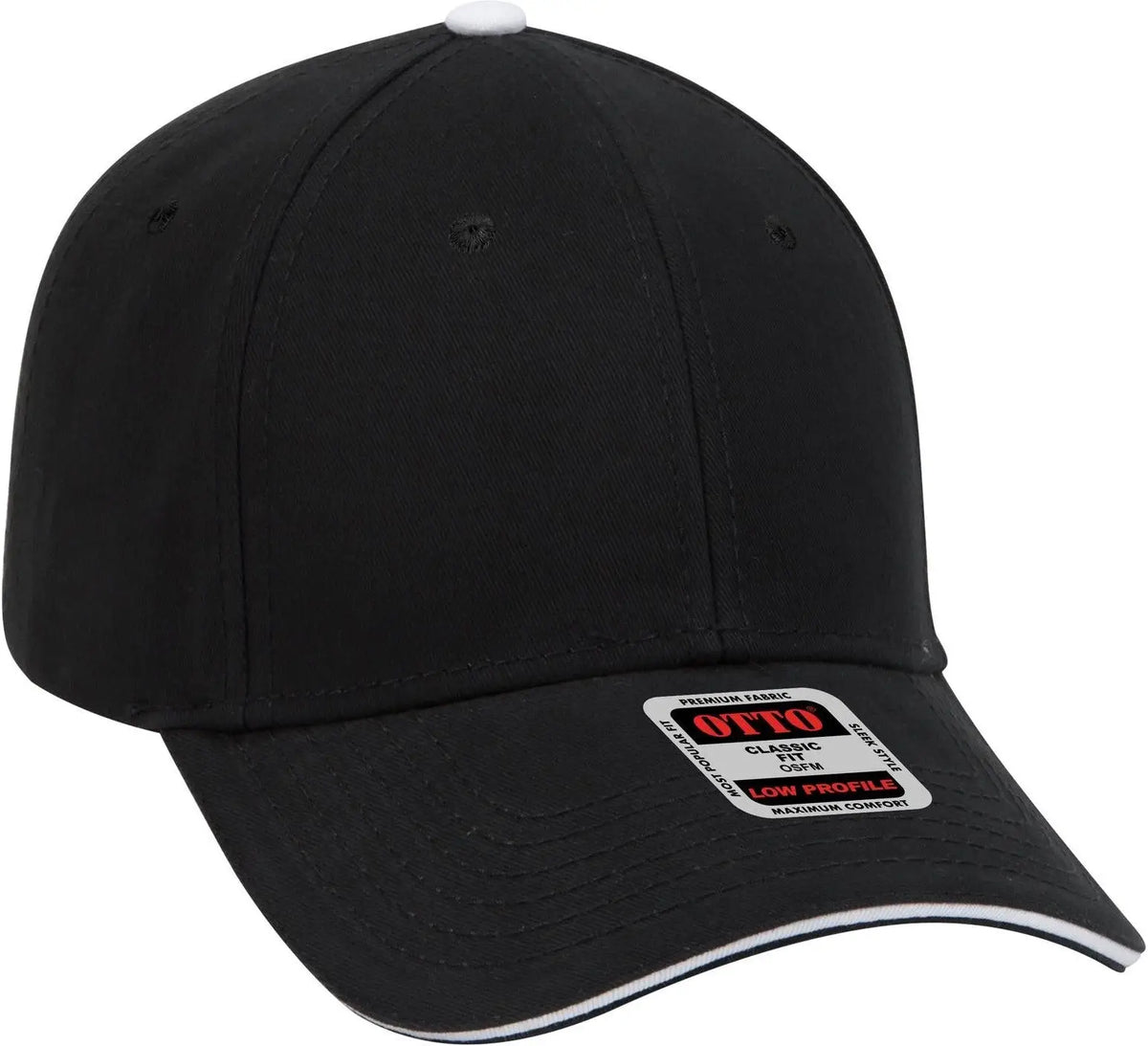 Otto 23-370 6 Panel Low Profile Baseball Cap - Blk/blk/wht - 1/2’’ - 7 5/8’’