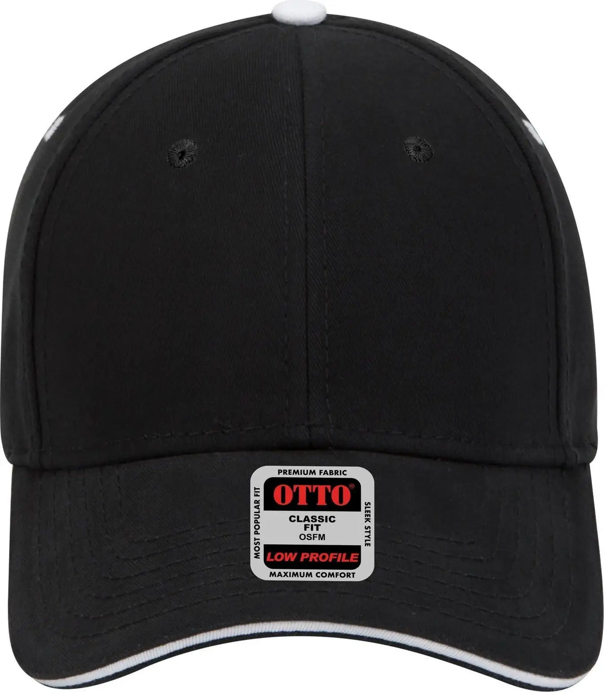 Otto 23-370 6 Panel Low Profile Baseball Cap - Blk/blk/wht - 1/2’’ - 7 5/8’’