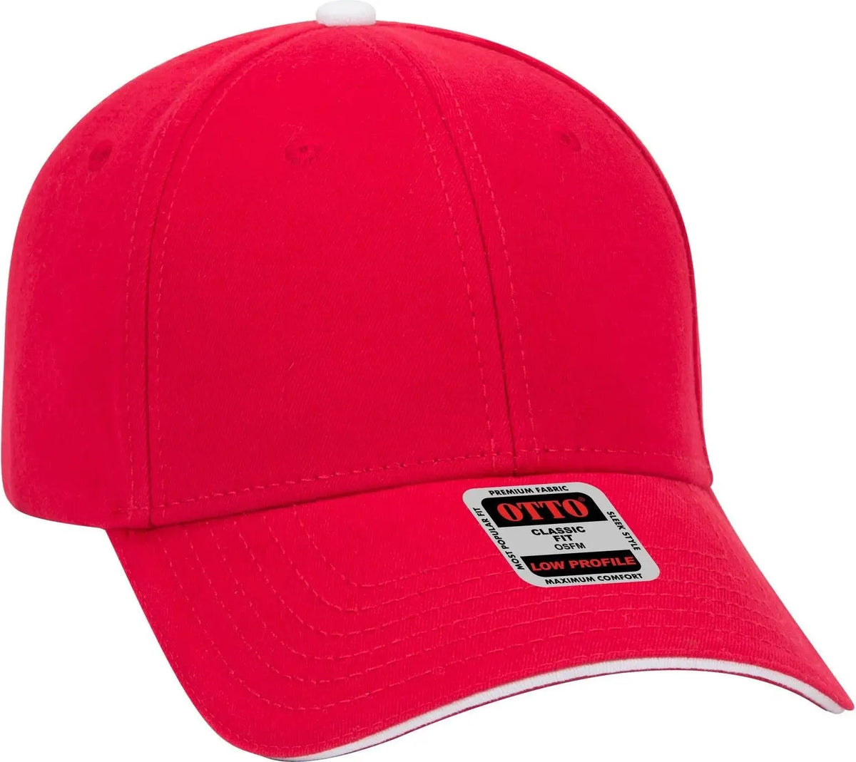 Otto 23-370 6 Panel Low Profile Baseball Cap - Red/red/wht - 1/2’’ - 7 5/8’’