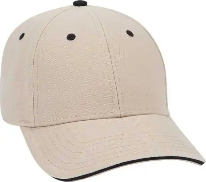 Otto 23 370 Superior Brushed Cotton Twill Sandwich Visor Low Profile Pro Style Structured Firm Front Panel Cap Khaki