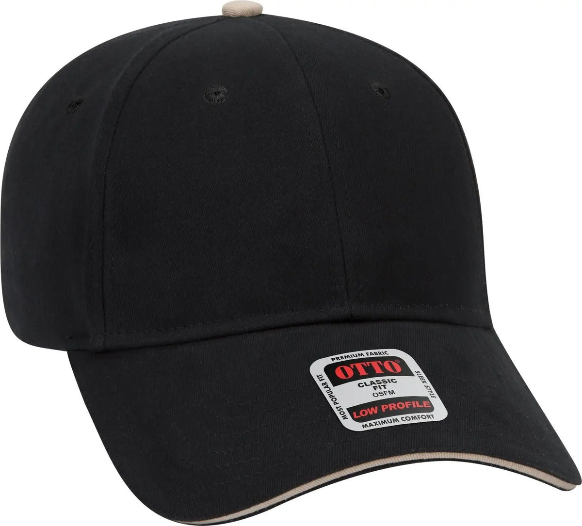 Otto 23-430 6 Panel Low Profile Baseball Cap - Blk/blk/kha - 1/2’’ - 7 5/8’’