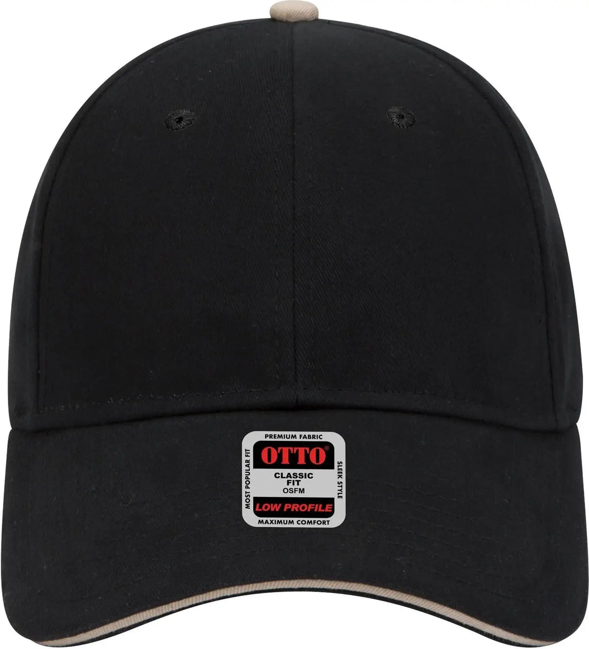 Otto 23-430 6 Panel Low Profile Baseball Cap - Blk/blk/kha - 1/2’’ - 7 5/8’’