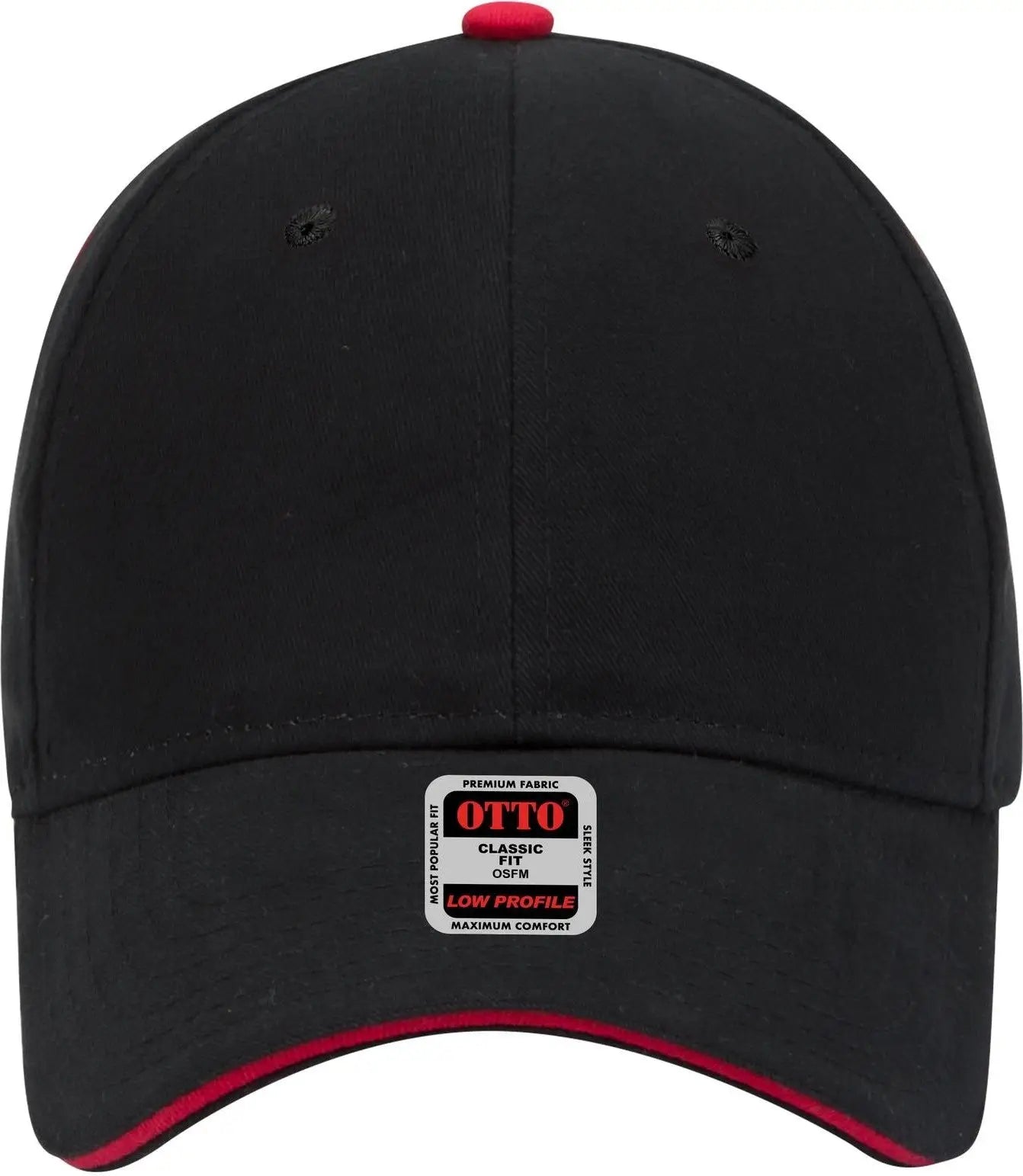 Otto 23-430 6 Panel Low Profile Baseball Cap - Blk/blk/red - 1/2’’ - 7 5/8’’