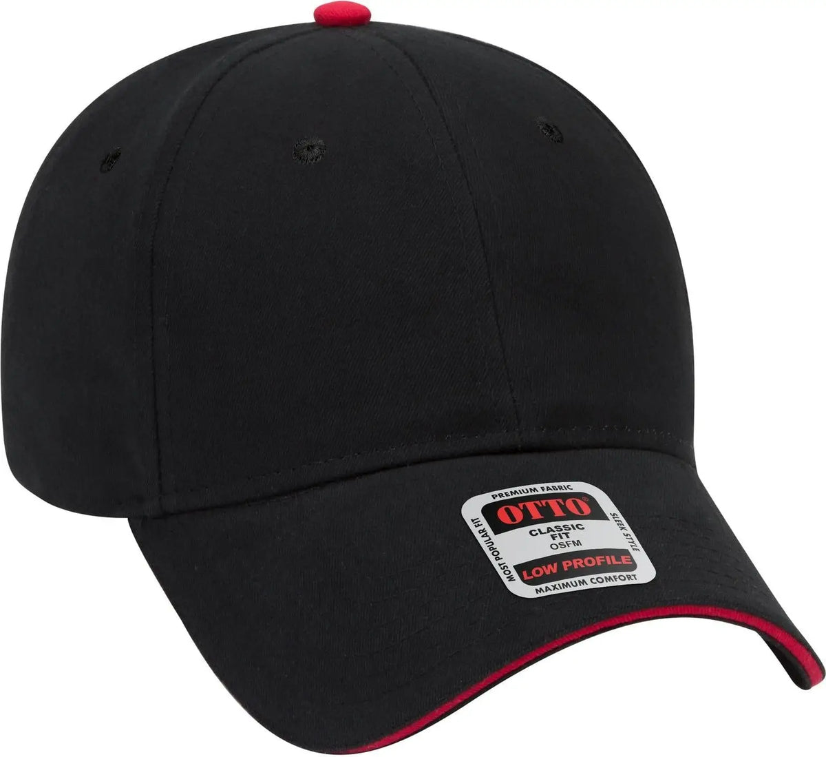Otto 23-430 6 Panel Low Profile Baseball Cap - Blk/blk/red