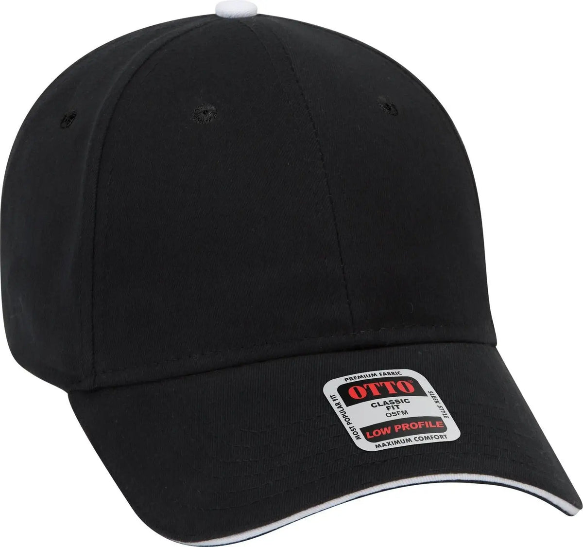 Otto 23-430 6 Panel Low Profile Baseball Cap - Blk/blk/wht - 1/2’’ - 7 5/8’’