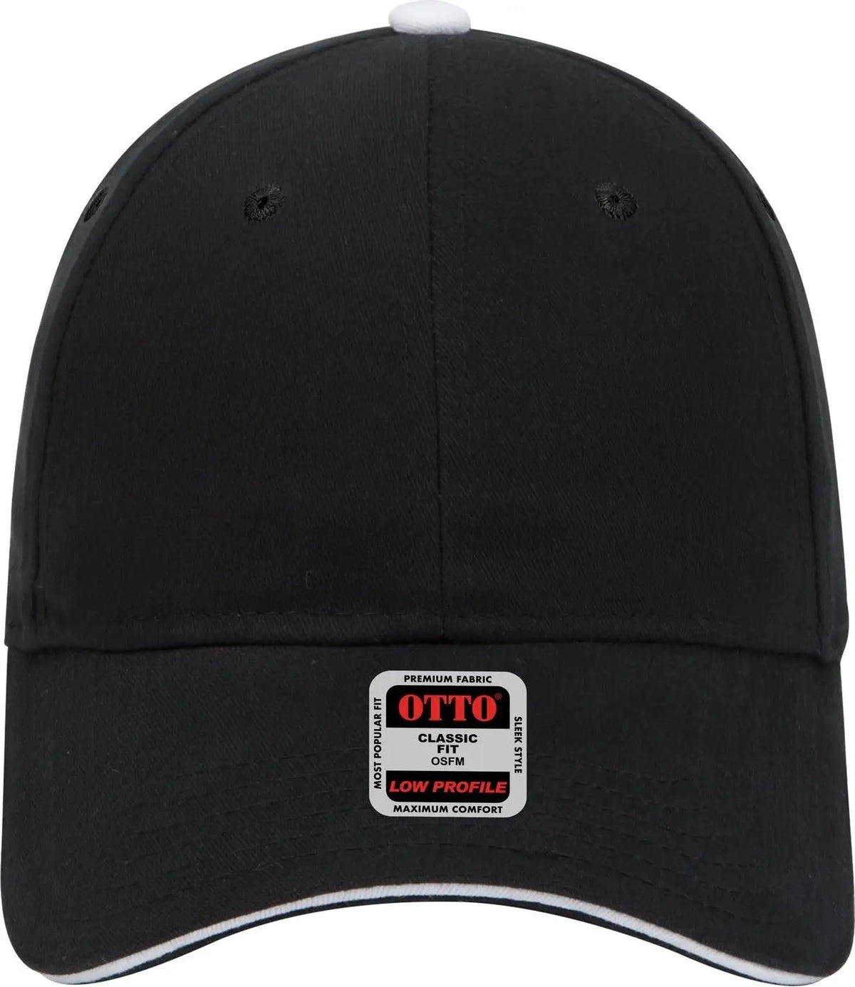 Otto 23-430 6 Panel Low Profile Baseball Cap - Blk/blk/wht - 1/2’’ - 7 5/8’’